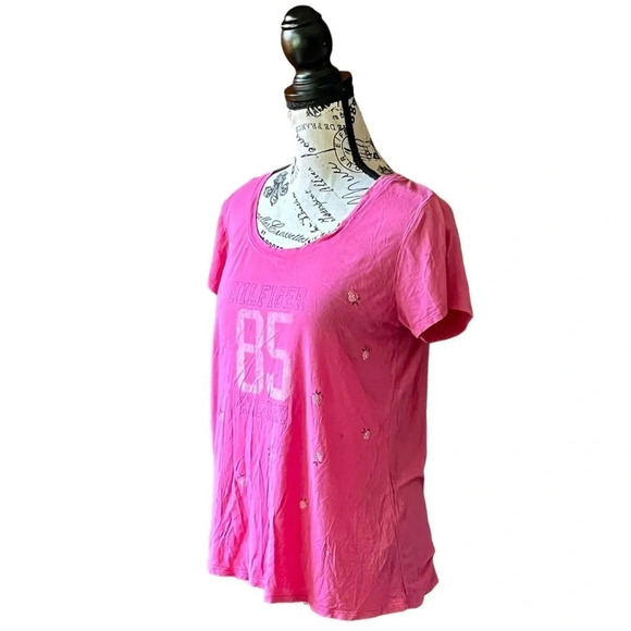 Tommy Hilfiger Women’s Pink Graphic Tee Crewneck Semi Sheer Pullover Classic Y2k - Picture 3 of 10